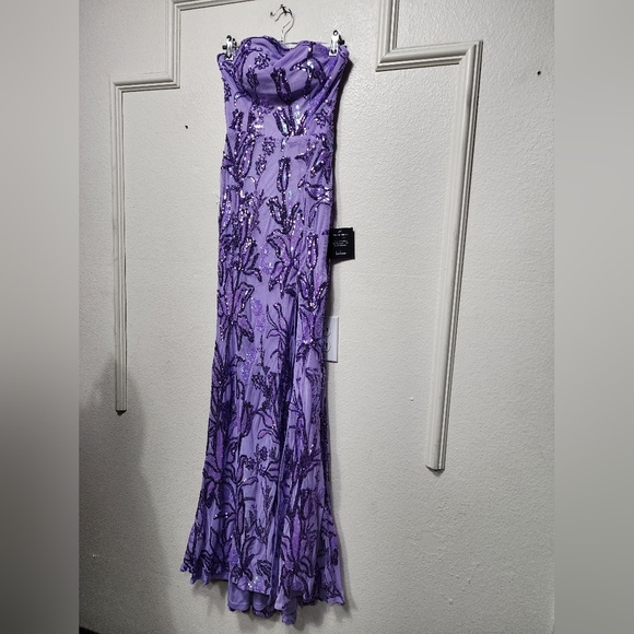 Lulus Shimmering Icon Lavender Sequin Lace-Up Strapless Maxi Dress M Party Prom - Picture 7 of 12
